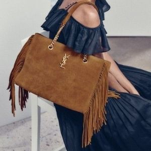 Yves Saint Laurent YSL Large Suede Fringe Tote Shoulder Bag